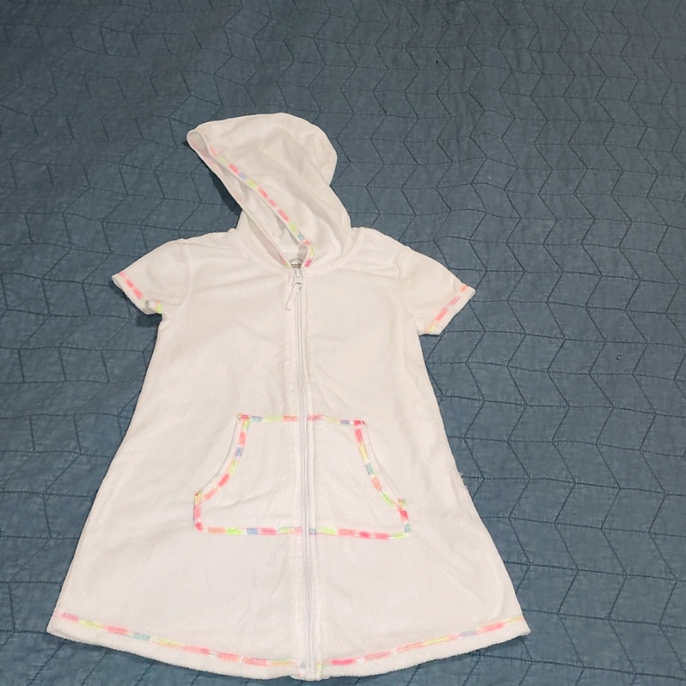 White Hooded Front Zip Terry Cloth Baithingsuit Cover-up